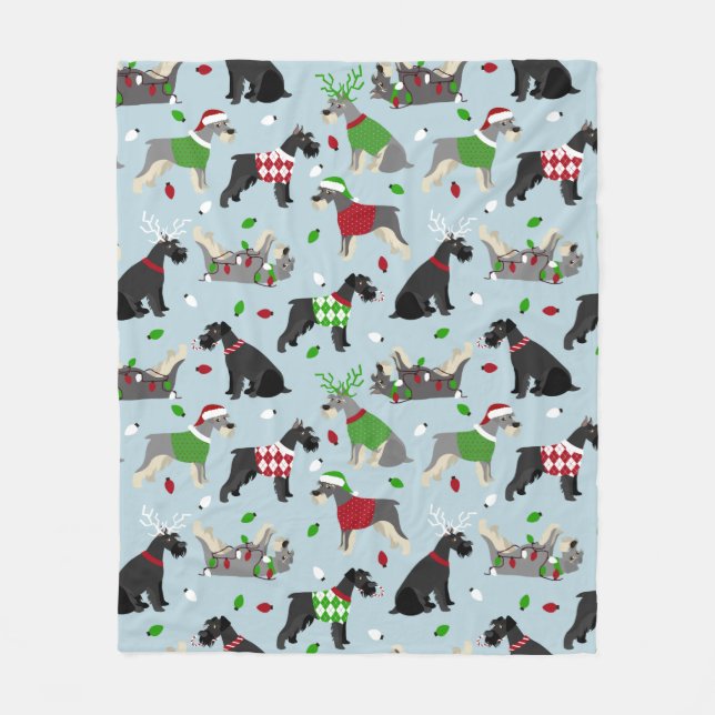 Christmas Schnauzer Fleece Blanket (Front)