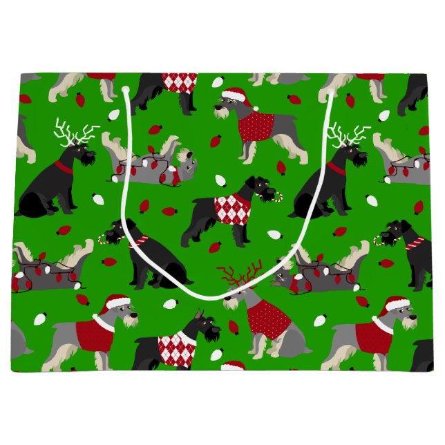 Christmas Schnauzer Large Gift Bag (Front)