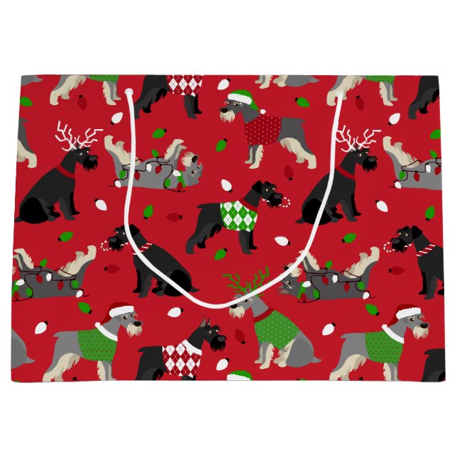 Christmas Schnauzer Large Gift Bag (Front)