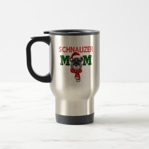 christmas schnauzer mom plaid santa hat cute dog l travel mug