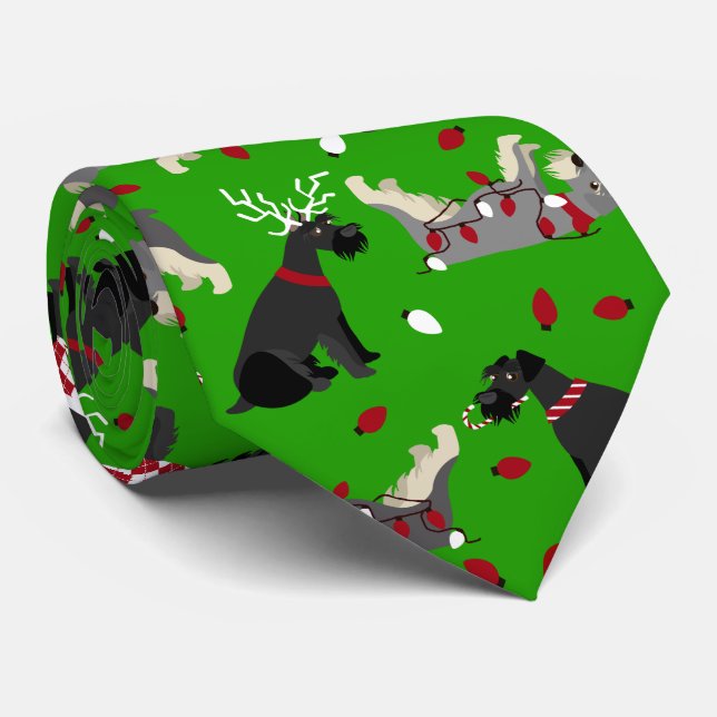 Christmas Schnauzer Neck Tie (Rolled)