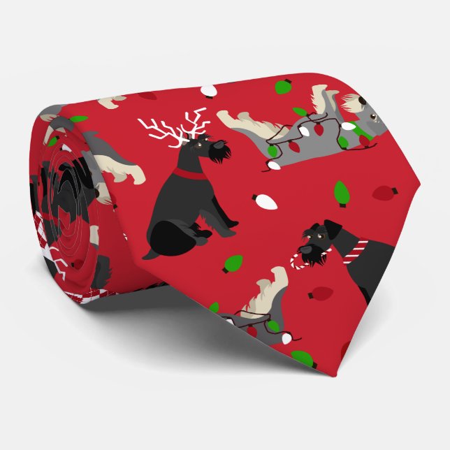 Christmas Schnauzer Neck Tie (Rolled)