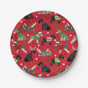 Christmas Schnauzer Paper Plate