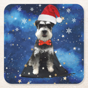 Christmas Schnauzer Square Paper Coaster