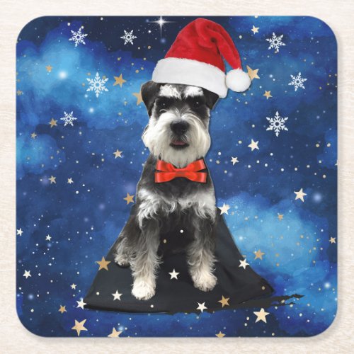 Christmas Schnauzer Square Paper Coaster