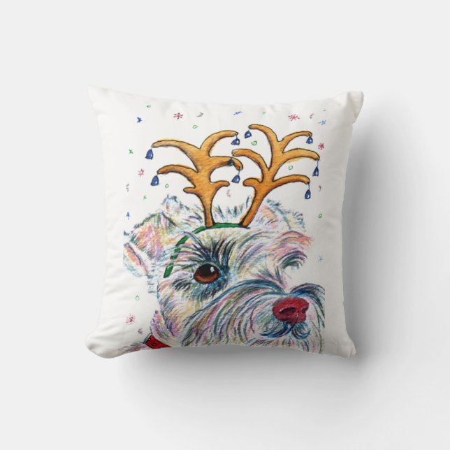 Christmas Schnauzer Throw Pillow (Front)