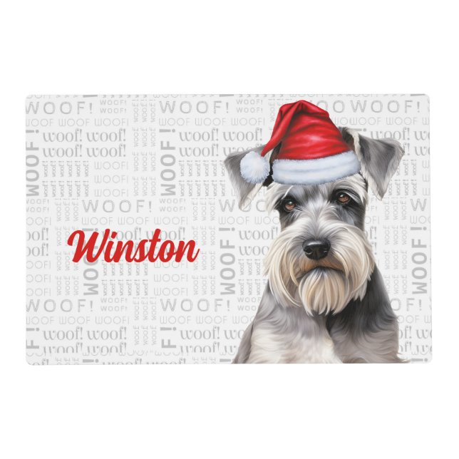 Christmas Schnauzer with Dog's Name Pet Dinner Placemat (Front)