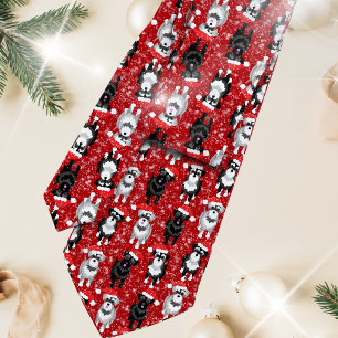 Christmas Schnauzers in Santa Hats Custom Color Neck Tie