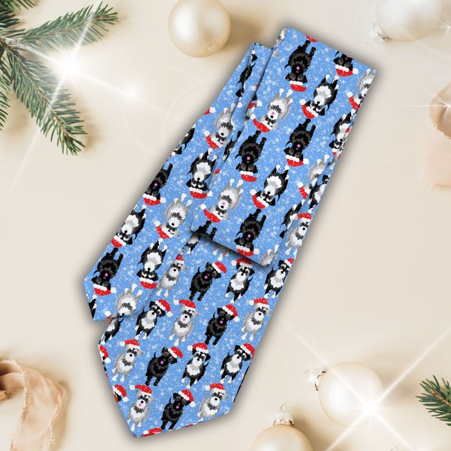 Christmas Schnauzers in Santa Hats Custom Color Neck Tie (Creator Uploaded)