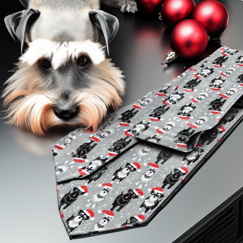 Christmas Schnauzers in Santa Hats Neck Tie