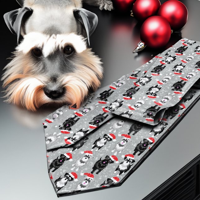 Christmas Schnauzers in Santa Hats Neck Tie (Creator Uploaded)