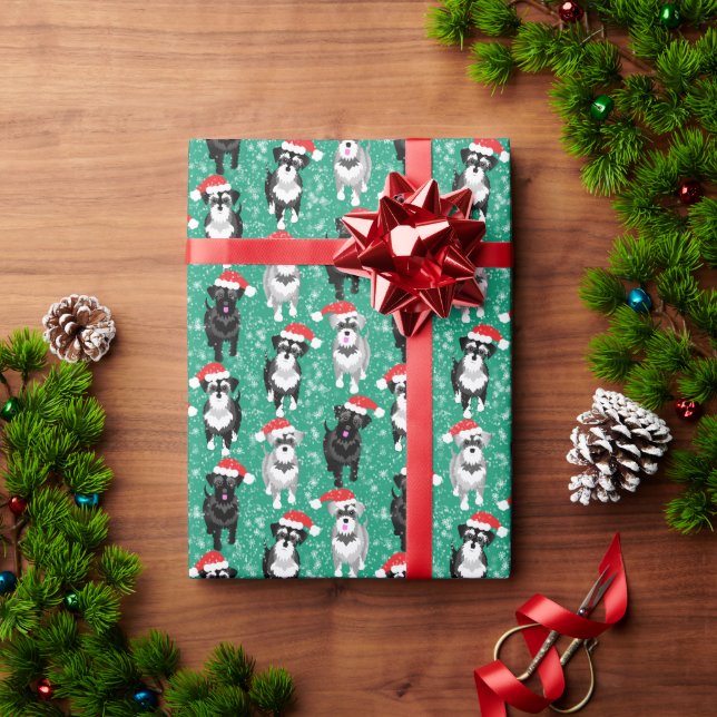 Christmas Schnauzers in Santa Hats Wrapping Paper (Holiday Gift)