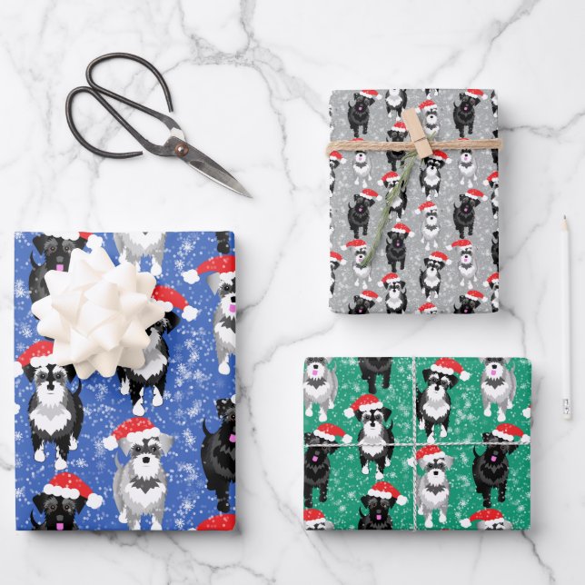 Christmas Schnauzers Playing in the Snow Wrapping Paper Sheets (Front)