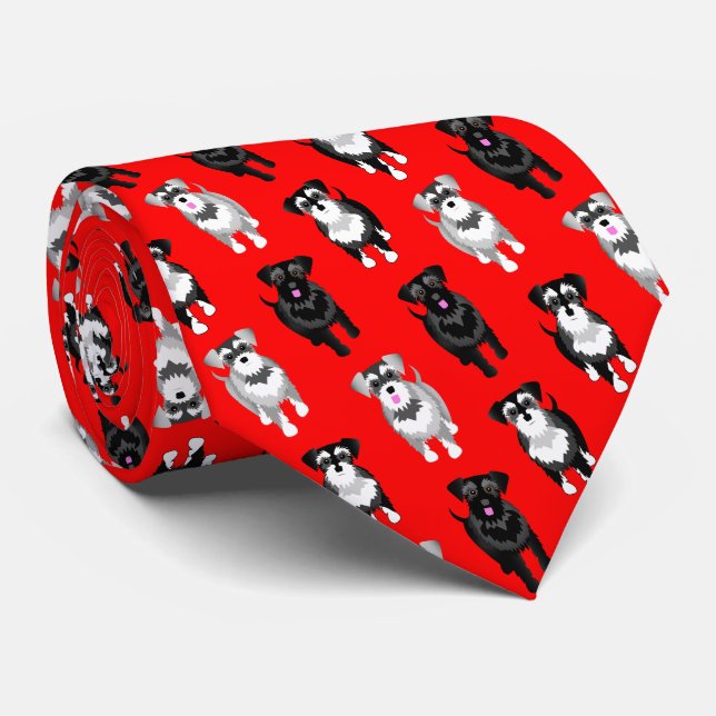 Christmas Schnauzers Striking Red Neck Tie (Rolled)