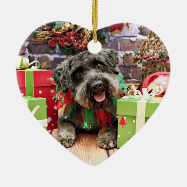 Christmas - Schnoodle - Dexter Ceramic Ornament (Front)
