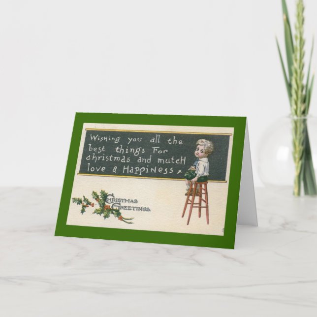 Christmas School Boy Vintage Holiday Card (Front)