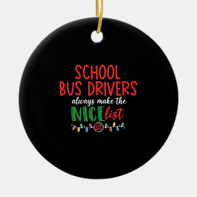 Christmas school bus driver, schoolbus ceramic ornament (Front)