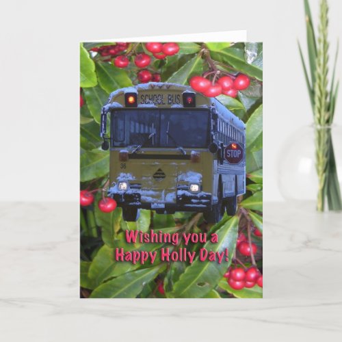 Christmas School Bus Greeting Card Holiday Card