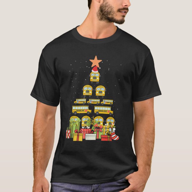 Christmas School Bus Tree Xmas Driving Specialist T-Shirt (Front)