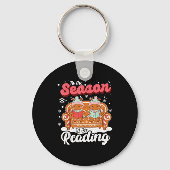 Christmas School Teacher Retro Librarian Groovy Xm Keychain (Front)
