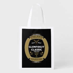 Christmas Scotch Whiskey Label Grocery Bag