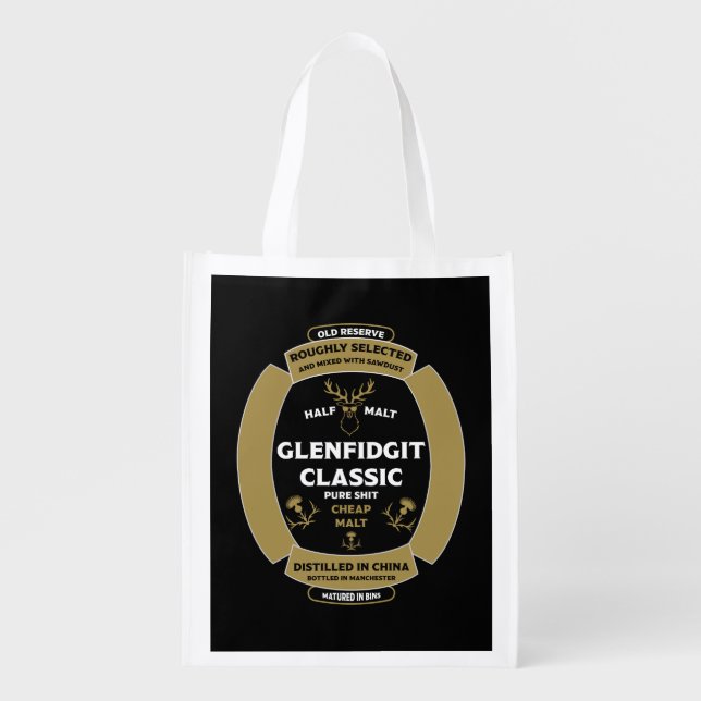 Christmas Scotch Whiskey Label Grocery Bag (Front)