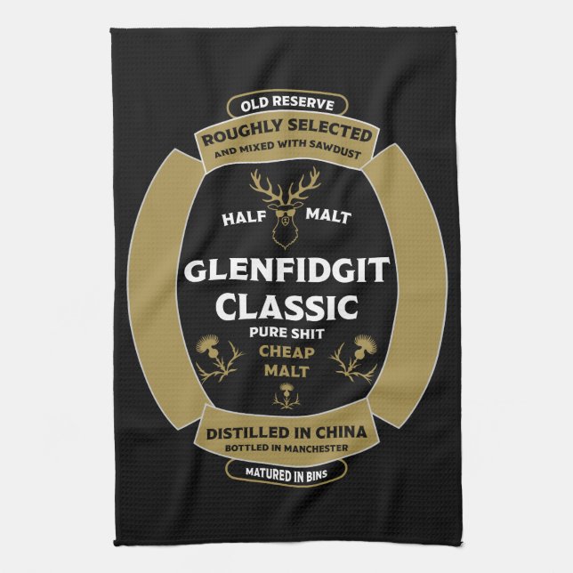 Christmas Scotch Whiskey Label Kitchen Towel (Vertical)