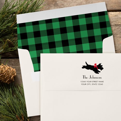 Christmas Scottie Dog Buffalo Plaid Green Envelope