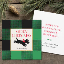 Christmas Scottie Dog Buffalo Plaid Green Flat