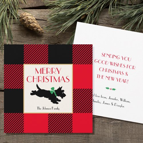 Christmas Scottie Dog Buffalo Plaid Red Flat Note Card