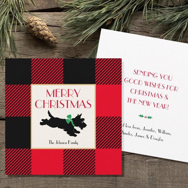 Christmas Scottie Dog Buffalo Plaid Red Flat Note Card (Creator Uploaded)