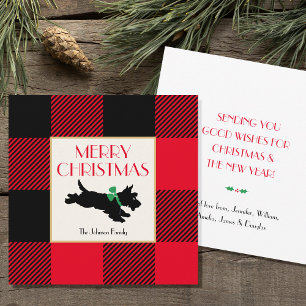 Christmas Scottie Dog Red Buffalo Plaid Flat Note Card