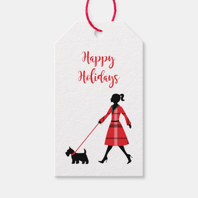 Christmas Scottie Dog Tartan Plaid Dog Walker Gift Tags