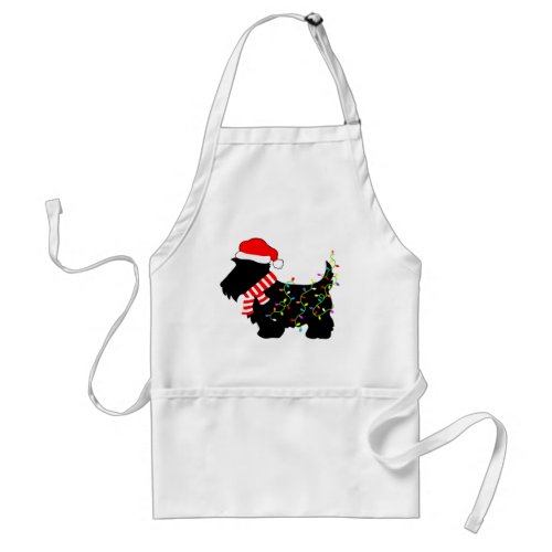 Christmas Scottie Dog With Lights Adult Apron