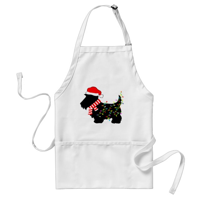 Christmas Scottie Dog With Lights Adult Apron (Front)