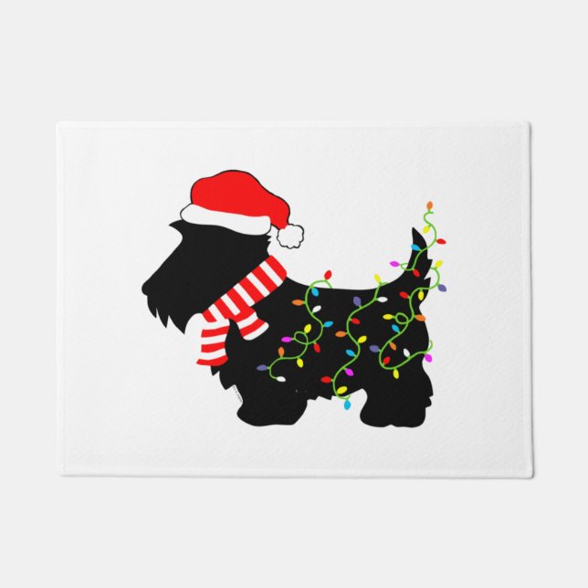 Christmas Scottie Dog With Lights  Doormat (Front)