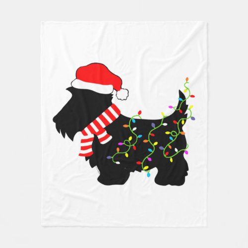 Christmas Scottie Dog With Lights  Fleece Blanket