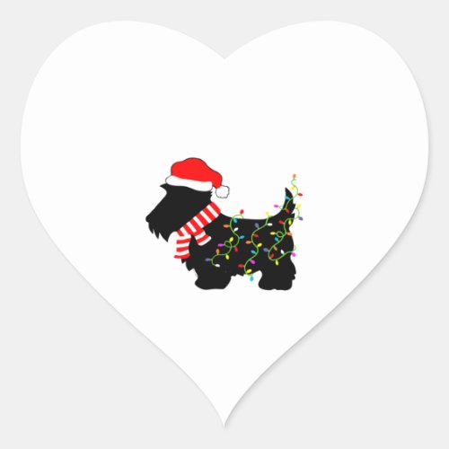 Christmas Scottie Dog With Lights  Heart Sticker
