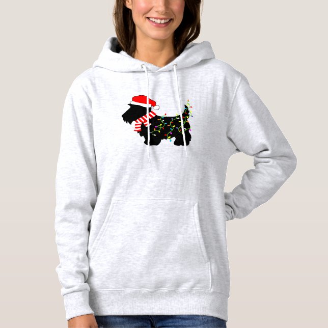 Christmas Scottie Dog With Lights Hoodie (Front)