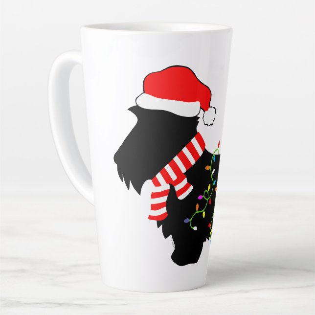 Christmas Scottie Dog With Lights Latte Mug (Left Angle)