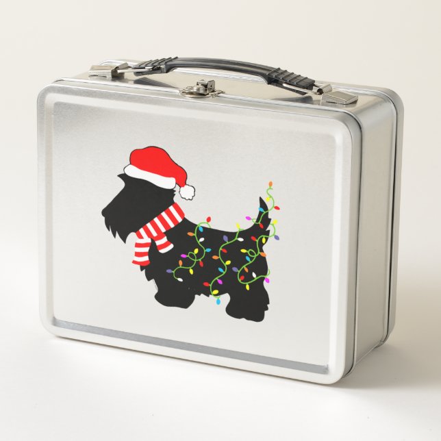 Christmas Scottie Dog With Lights  Metal Lunch Box (Front)