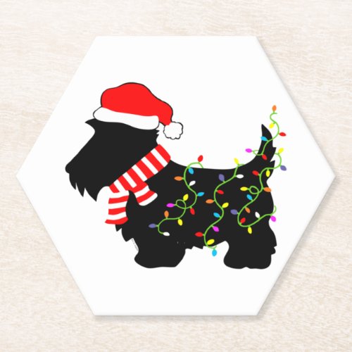 Christmas Scottie Dog With Lights  Paper Coaster