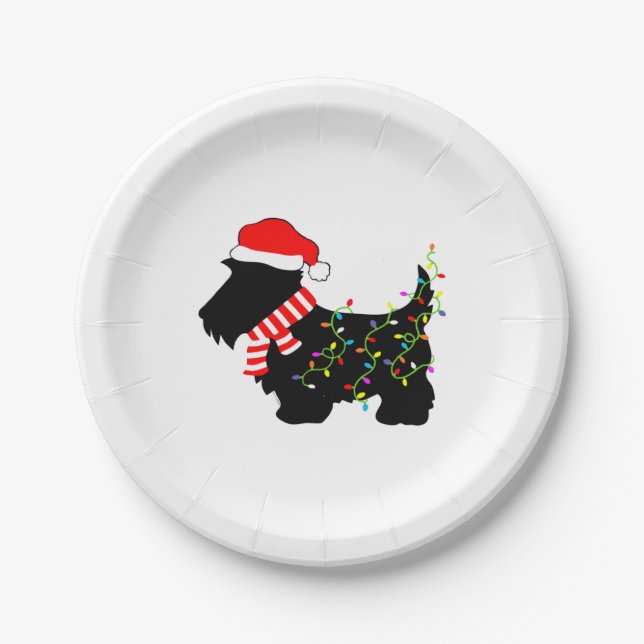 Christmas Scottie Dog With Lights  Paper Plates (Front)