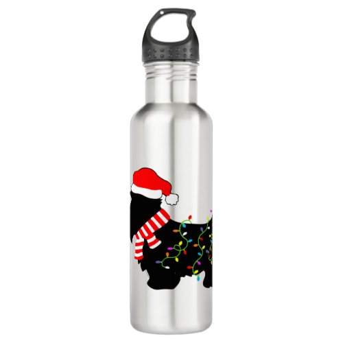 Christmas Scottie Dog With Lights  Stainless Steel Water Bottle