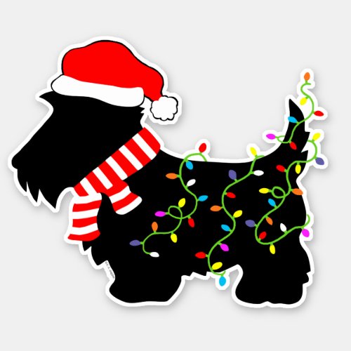Christmas Scottie Dog With Lights Sticker