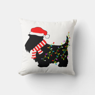 Christmas Scottie Dog With Lights Throw Pillow