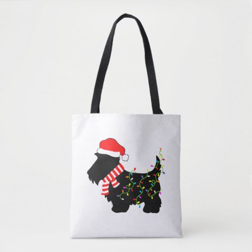 Christmas Scottie Dog With Lights  Tote Bag