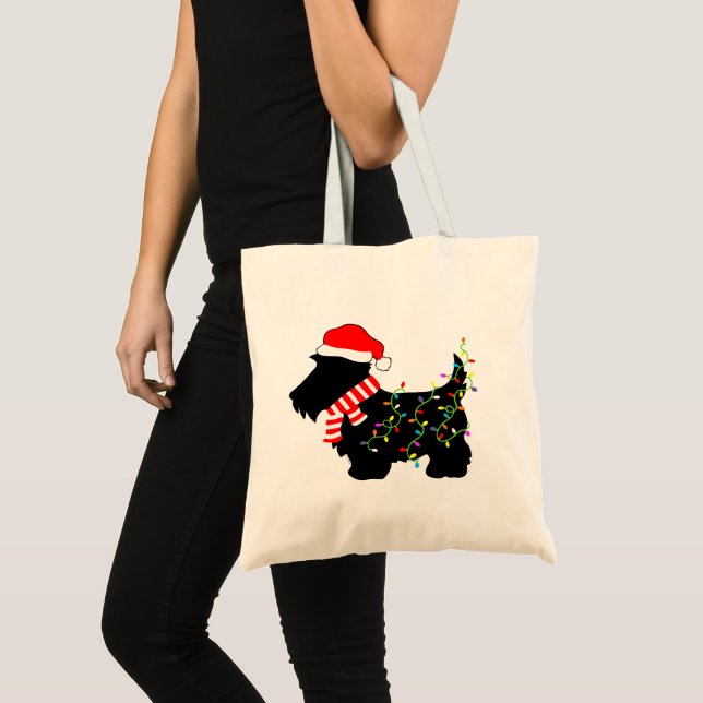 Christmas Scottie Dog With Lights Tote Bag (Front (Product))