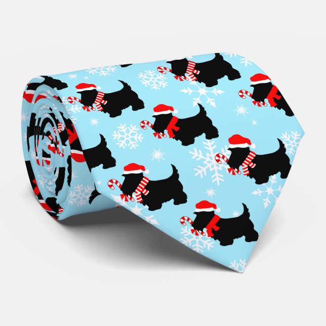 Christmas Scottie Dogs Pattern Neck Tie (Rolled)