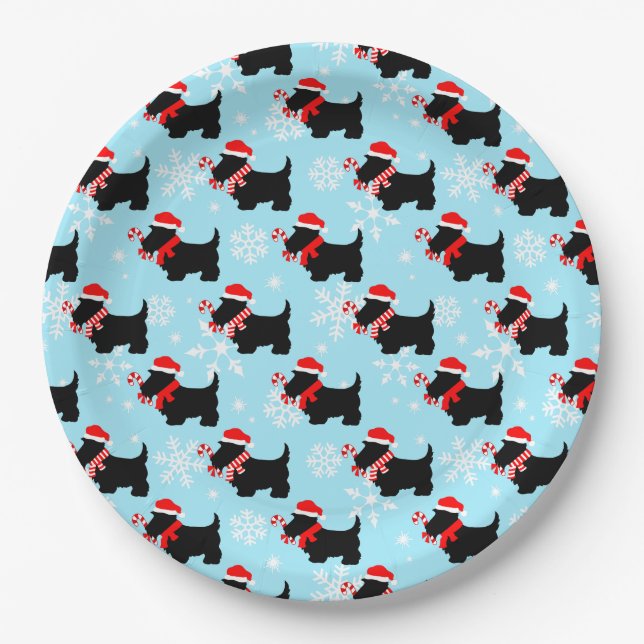 Christmas Scottie Dogs Pattern Paper Plates (Front)